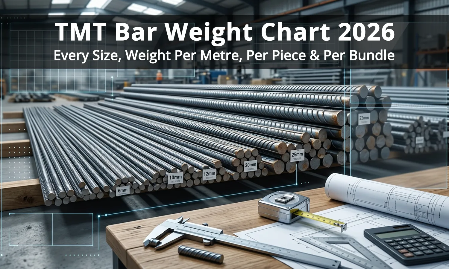 TMT Bar Weight Chart 2026 — Every Size, Weight Per Metre, Per Piece & Per Bundle